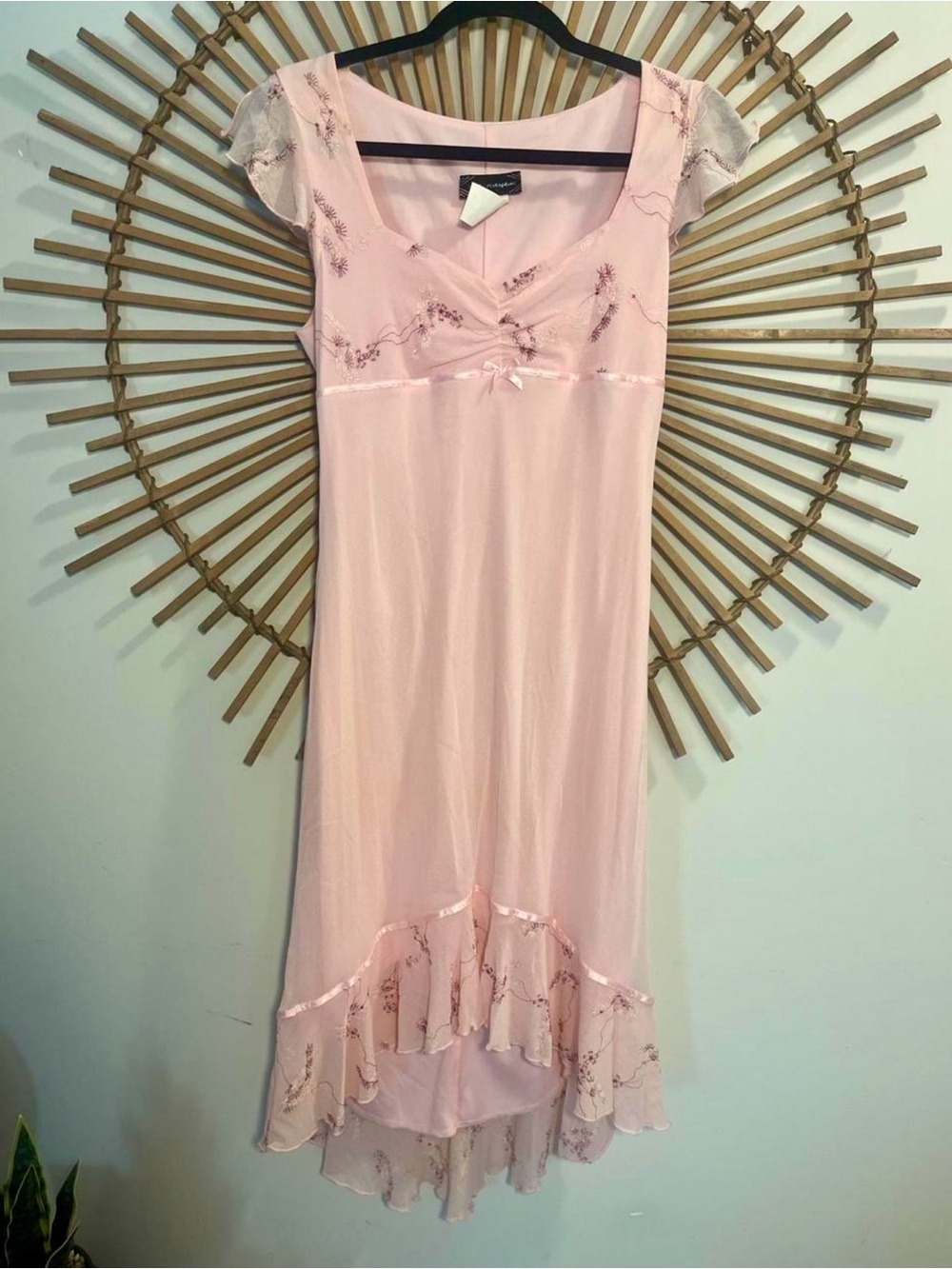 VTG Y2K Light Pink Lace-Trim Slip Dress Flutter Slv Balletcore Fairy Coquette 🩰